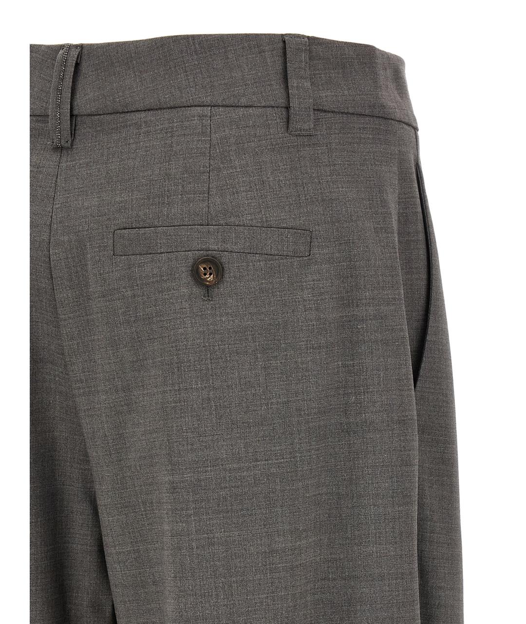 BRUNELLO CUCINELLI Серые шерстяные брюки широкие, фото 4