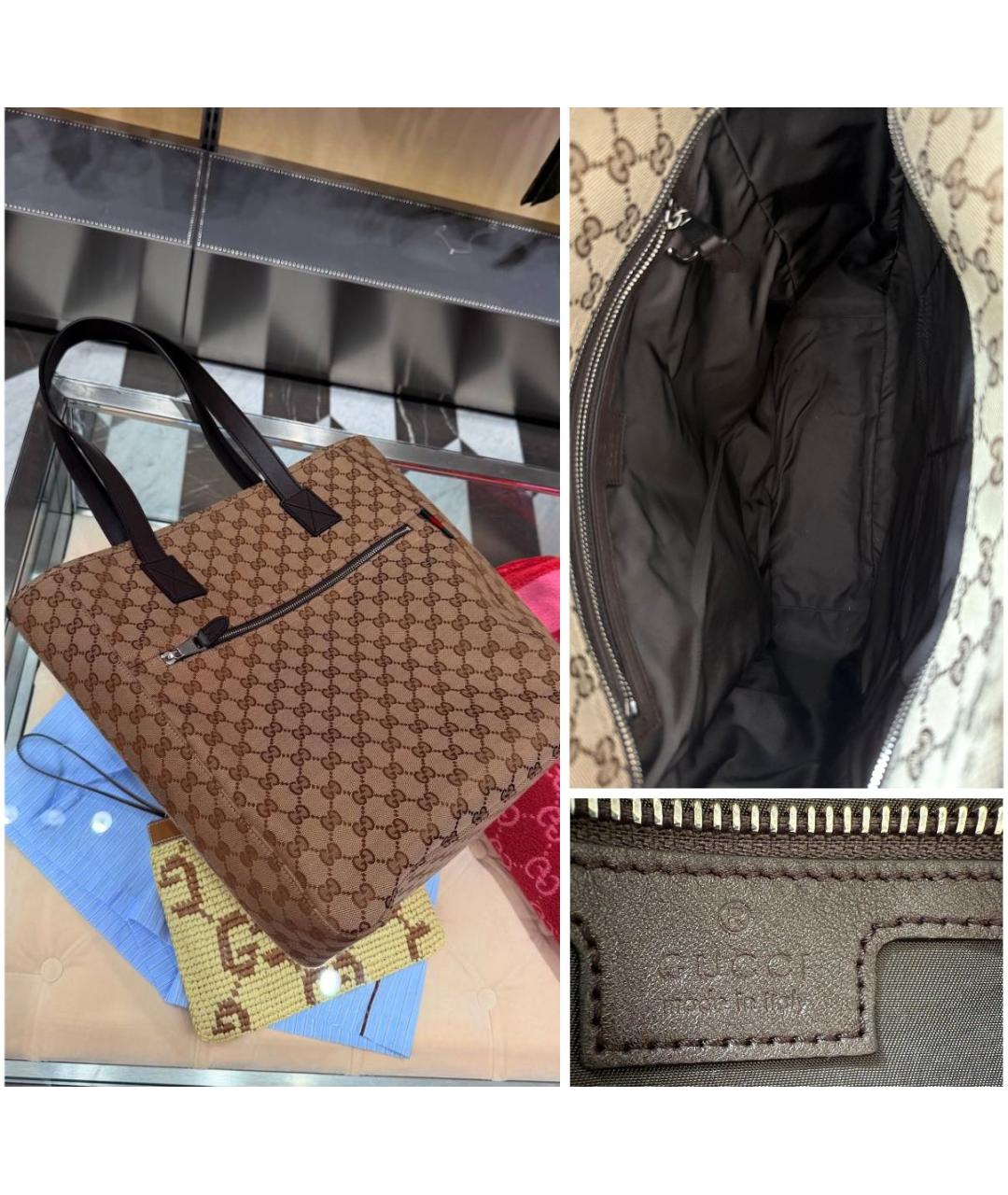 GUCCI Коричневая сумка тоут из канвы, фото 8