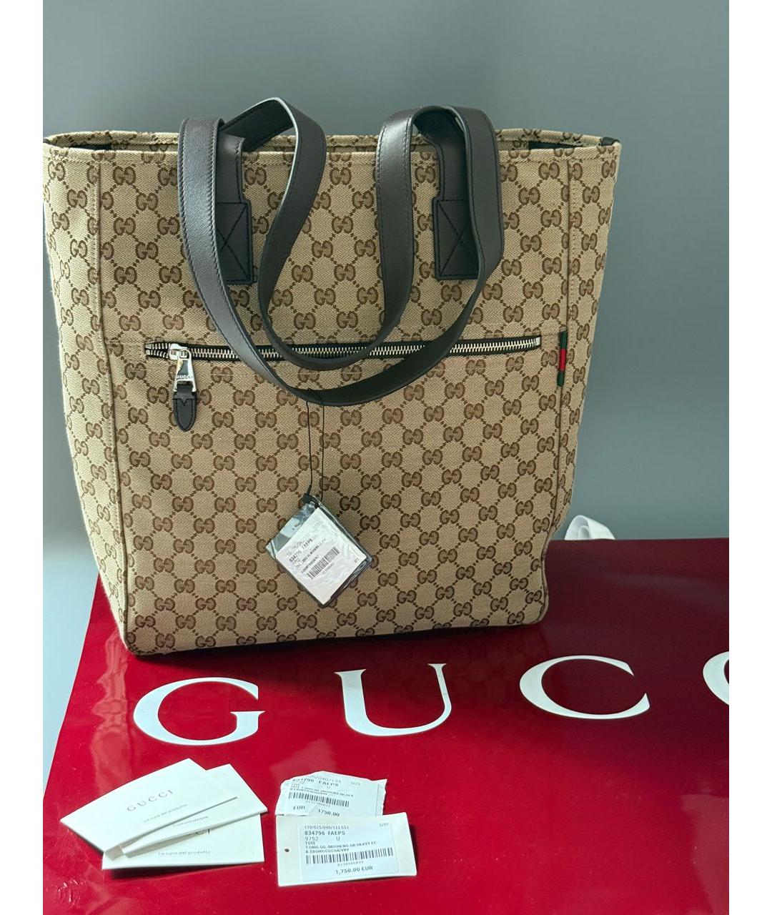 GUCCI Коричневая сумка тоут из канвы, фото 7