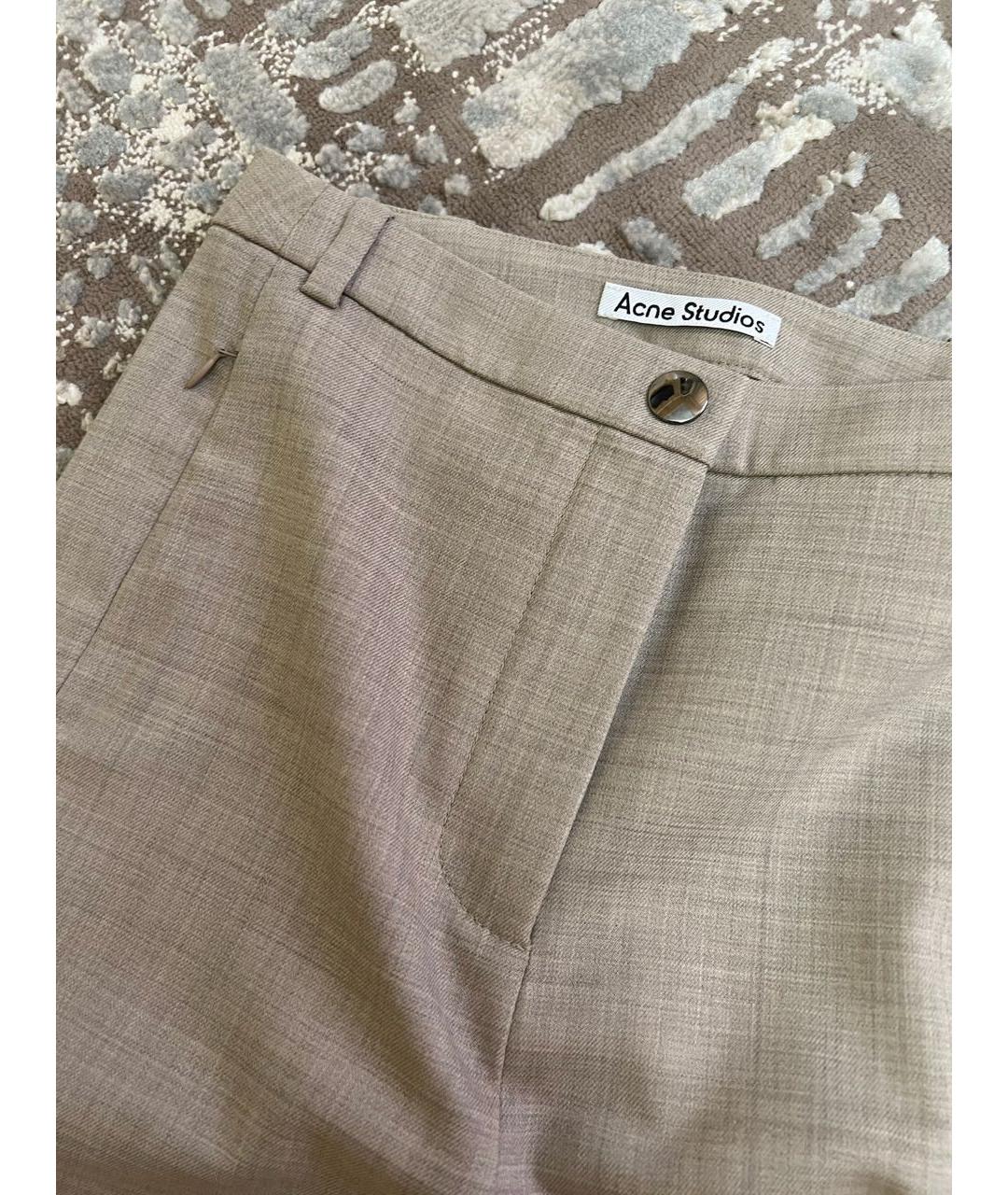 ACNE STUDIOS Бежевые хлопко-эластановые прямые брюки, фото 2