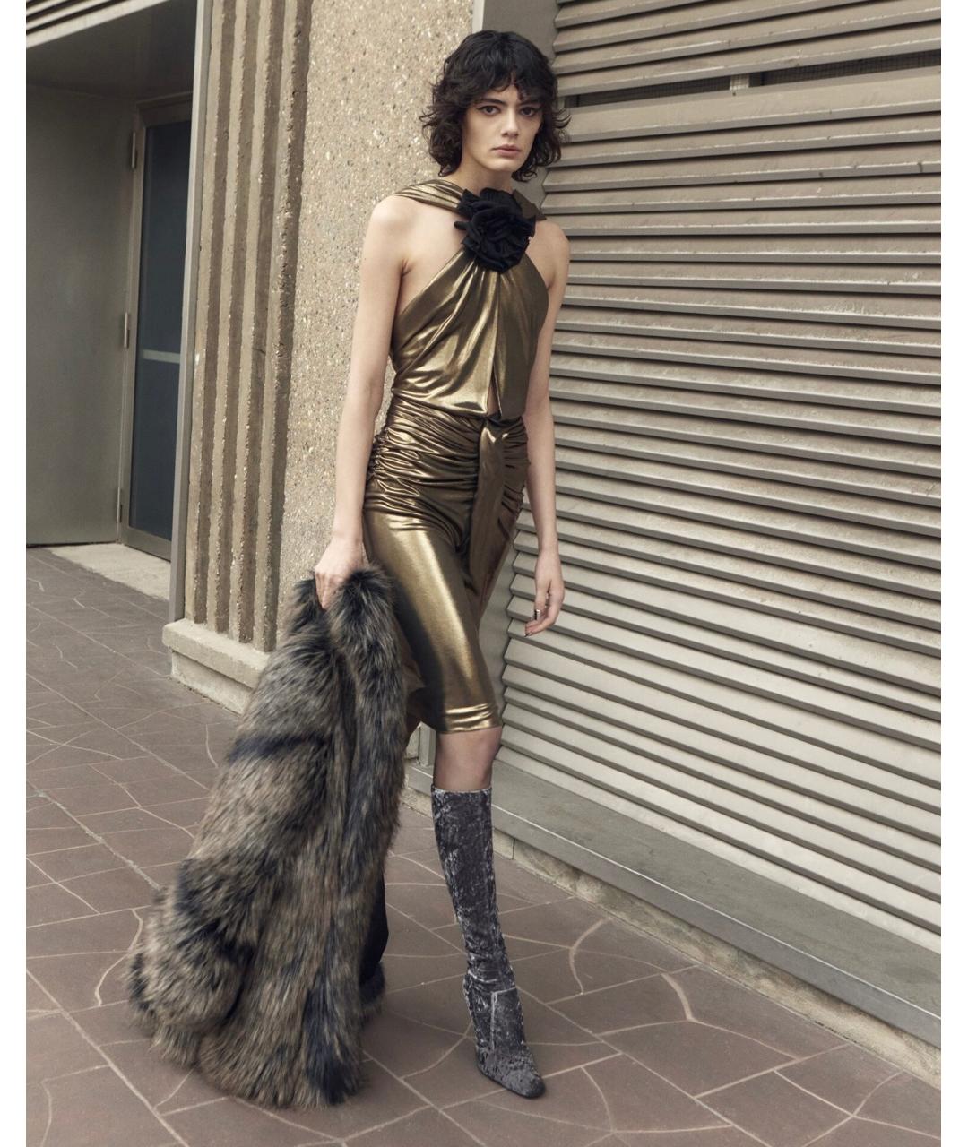 SAINT LAURENT Золотое вискозное коктейльное платье, фото 3