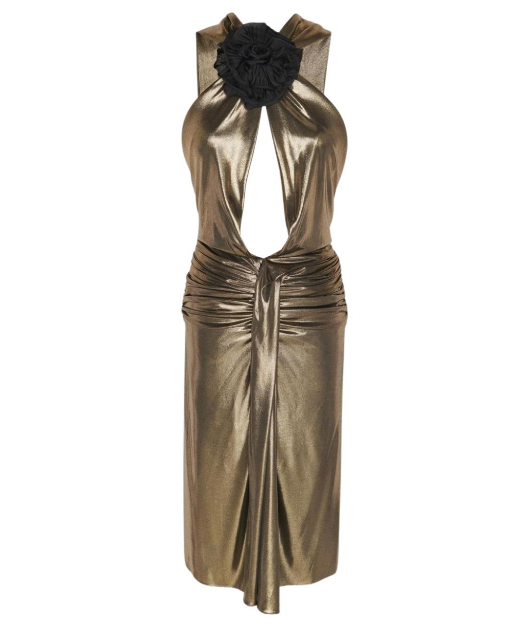 SAINT LAURENT Золотое вискозное коктейльное платье, фото 1