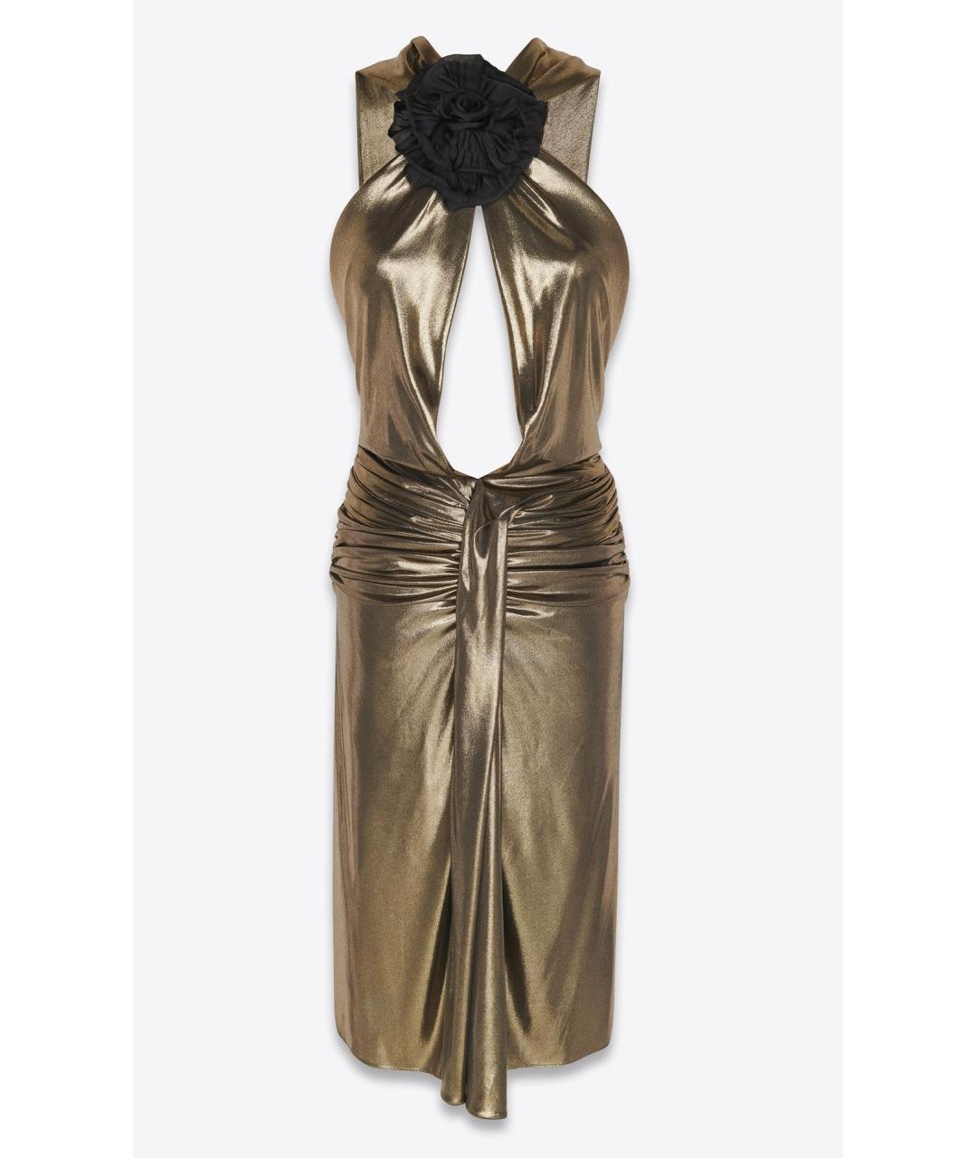 SAINT LAURENT Золотое вискозное коктейльное платье, фото 7
