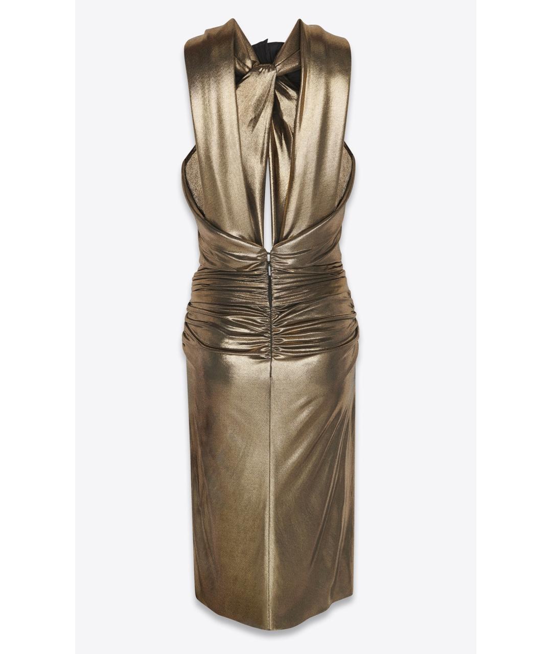 SAINT LAURENT Золотое вискозное коктейльное платье, фото 6