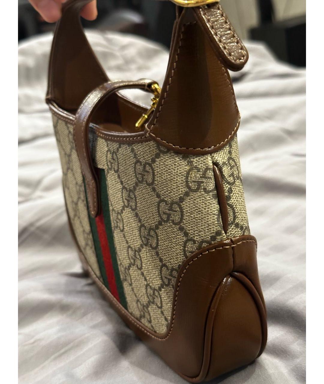 GUCCI Бежевая кожаная сумка с короткими ручками, фото 2