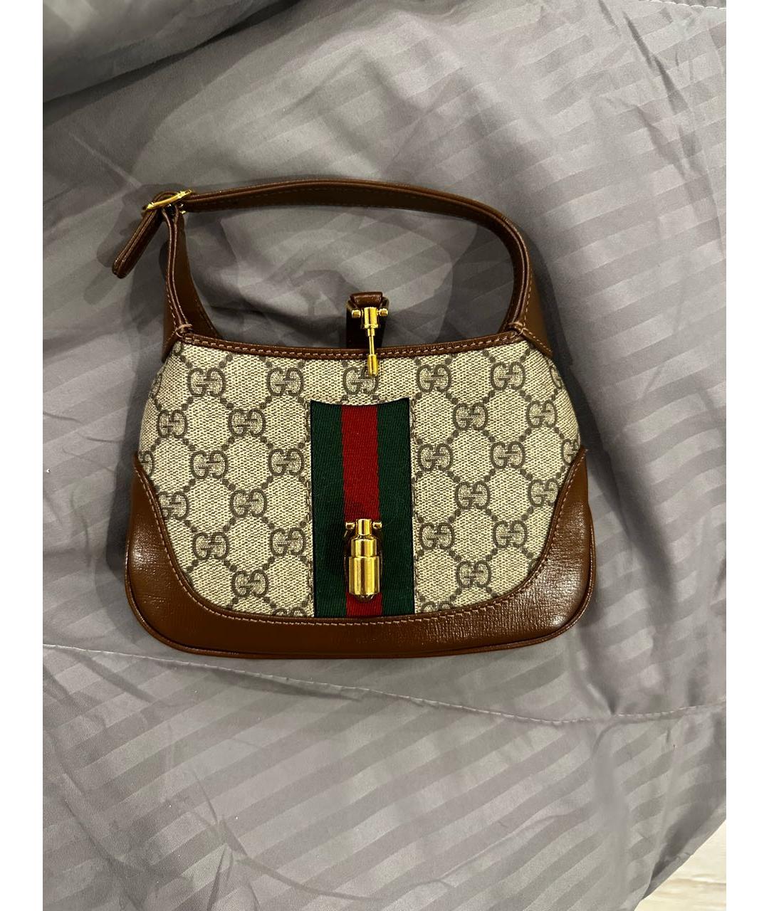 GUCCI Бежевая кожаная сумка с короткими ручками, фото 5