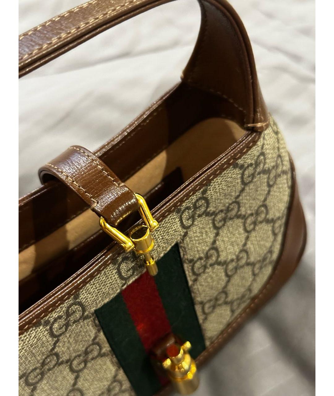 GUCCI Бежевая кожаная сумка с короткими ручками, фото 4