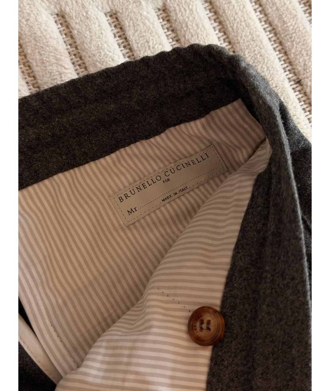 BRUNELLO CUCINELLI Серые шерстяные повседневные брюки, фото 4