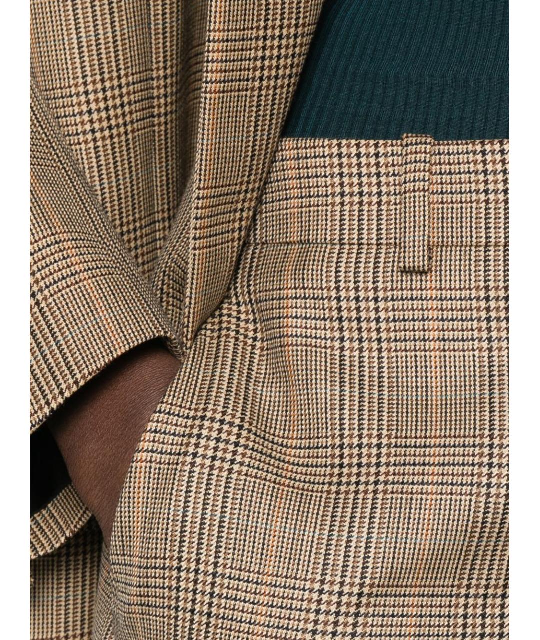 SAINT LAURENT Бежевые шерстяные прямые брюки, фото 4