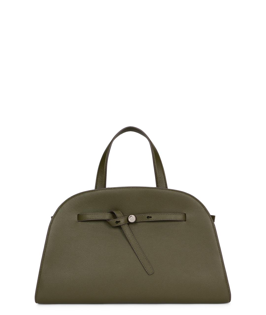 TORY BURCH Хаки кожаная сумка с короткими ручками, фото 1