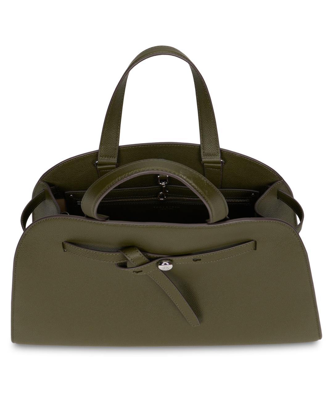 TORY BURCH Хаки кожаная сумка с короткими ручками, фото 5