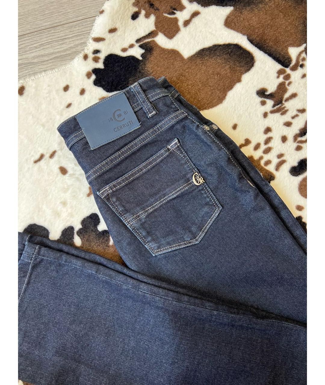 CERRUTI 1881 Темно-синие хлопко-лиоцелловые джинсы слим, фото 5