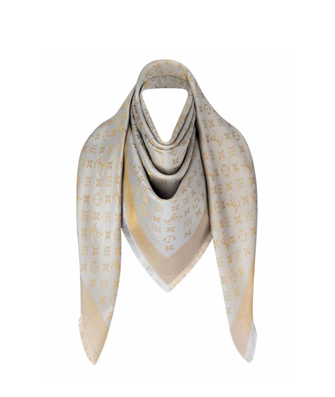 LOUIS VUITTON Серый шелковый платок, фото 1