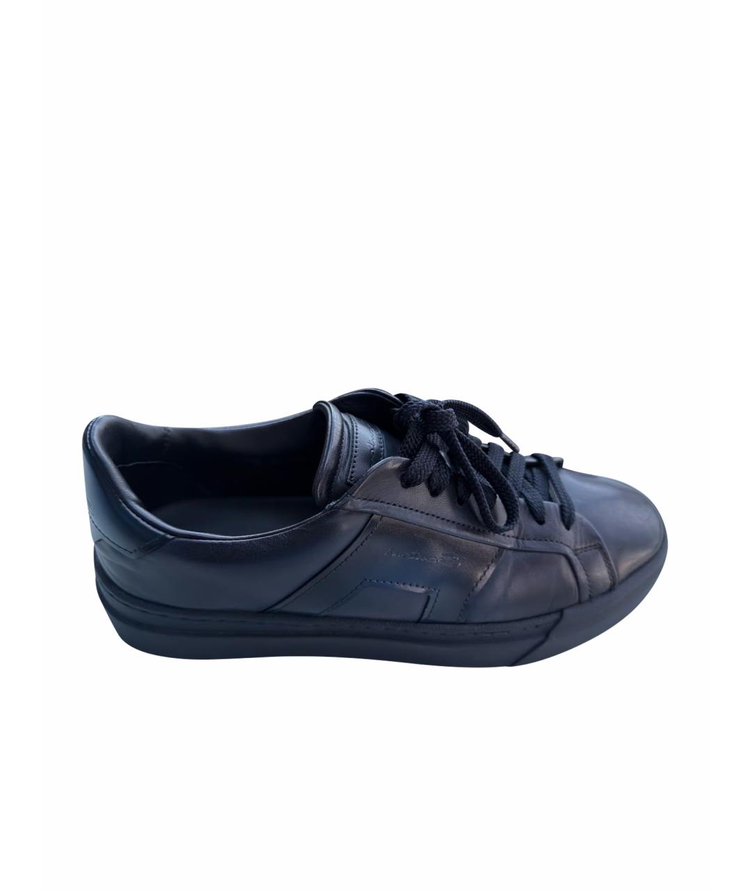 SANTONI Темно-синие кожаные низкие кроссовки / кеды, фото 1
