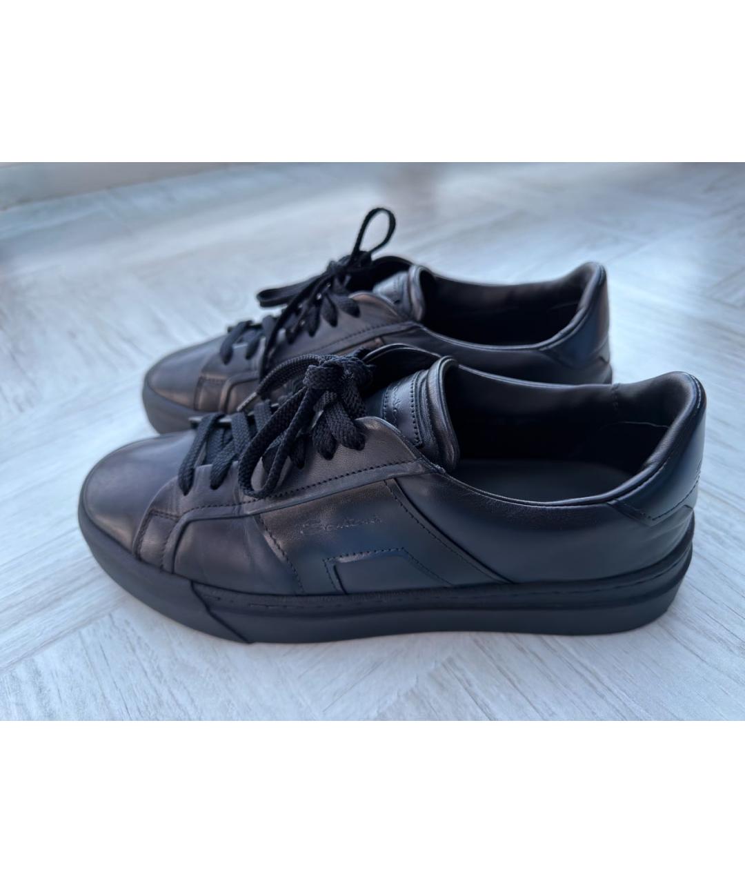 SANTONI Темно-синие кожаные низкие кроссовки / кеды, фото 6