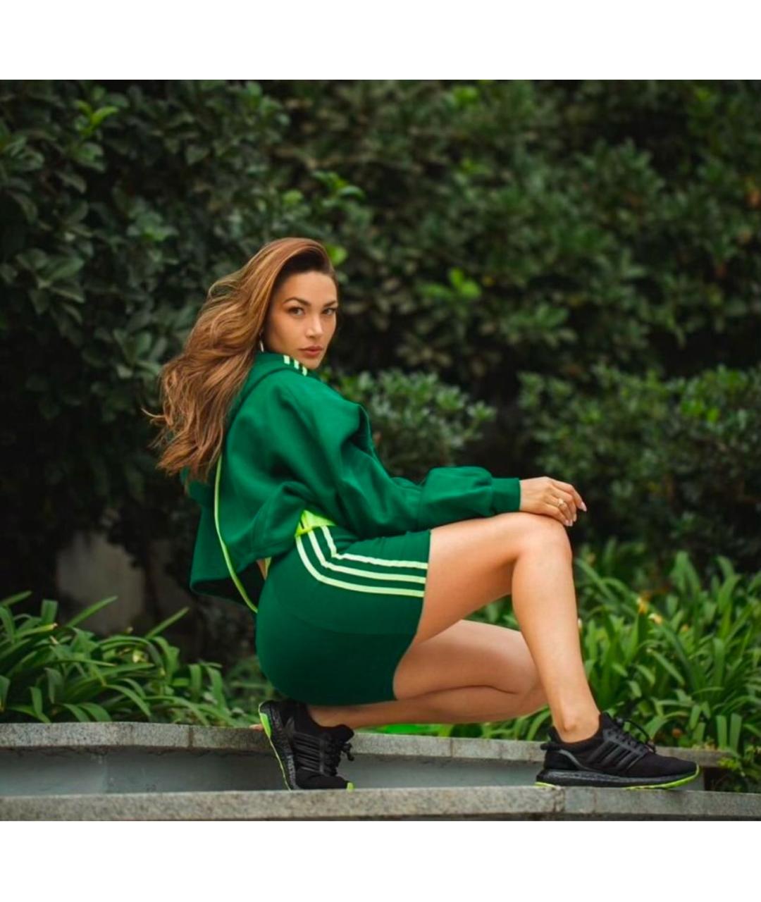 ADIDAS Зеленое хлопко-эластановое повседневное платье, фото 2