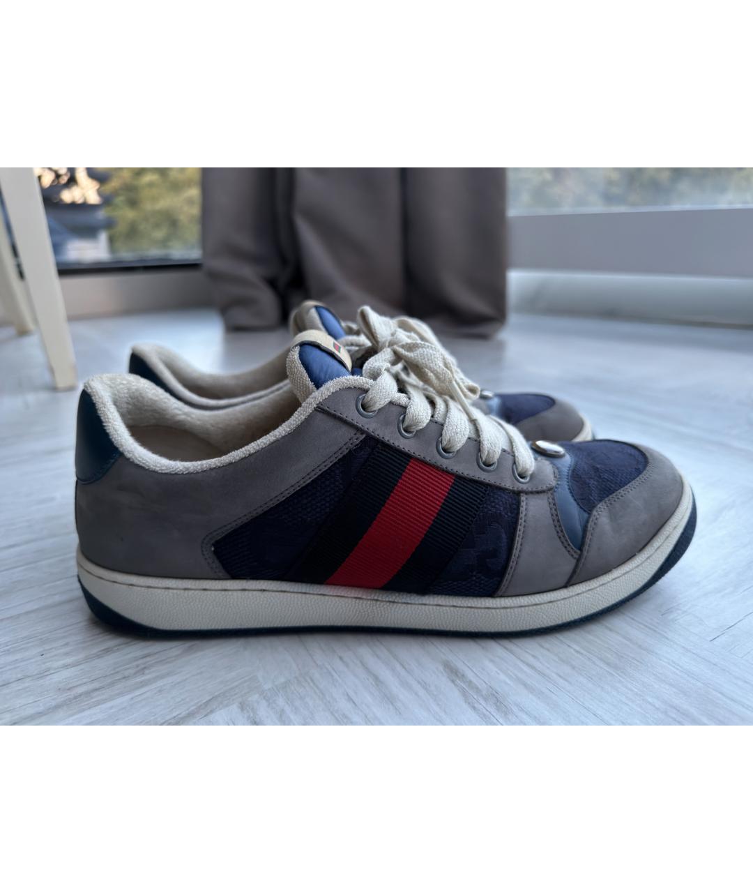 GUCCI Синие замшевые низкие кроссовки / кеды, фото 7
