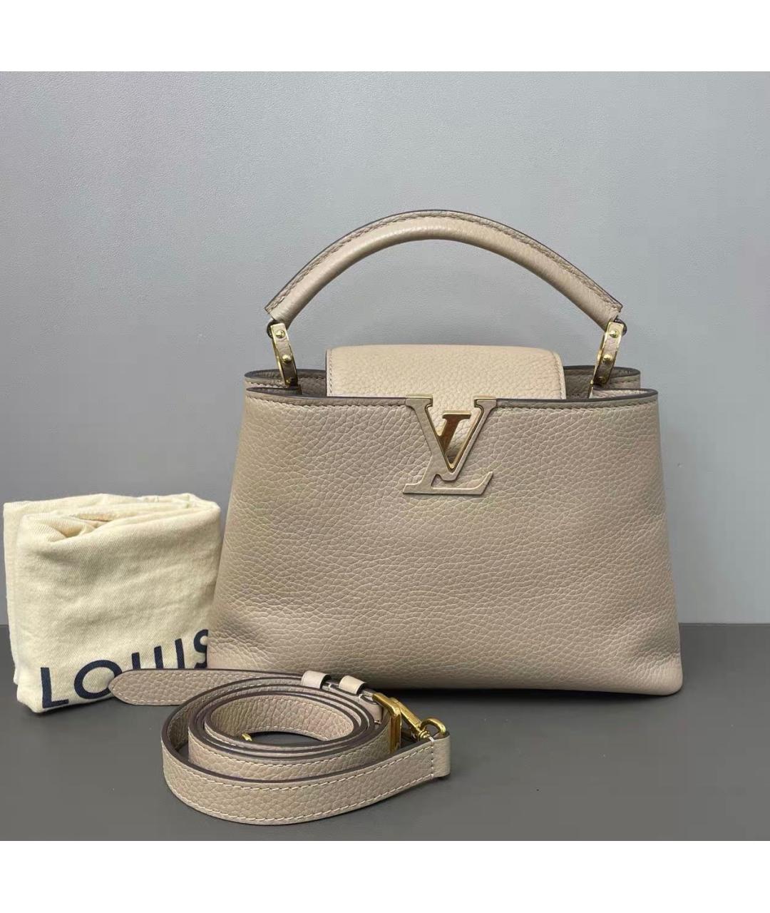LOUIS VUITTON Бежевая кожаная сумка тоут, фото 9
