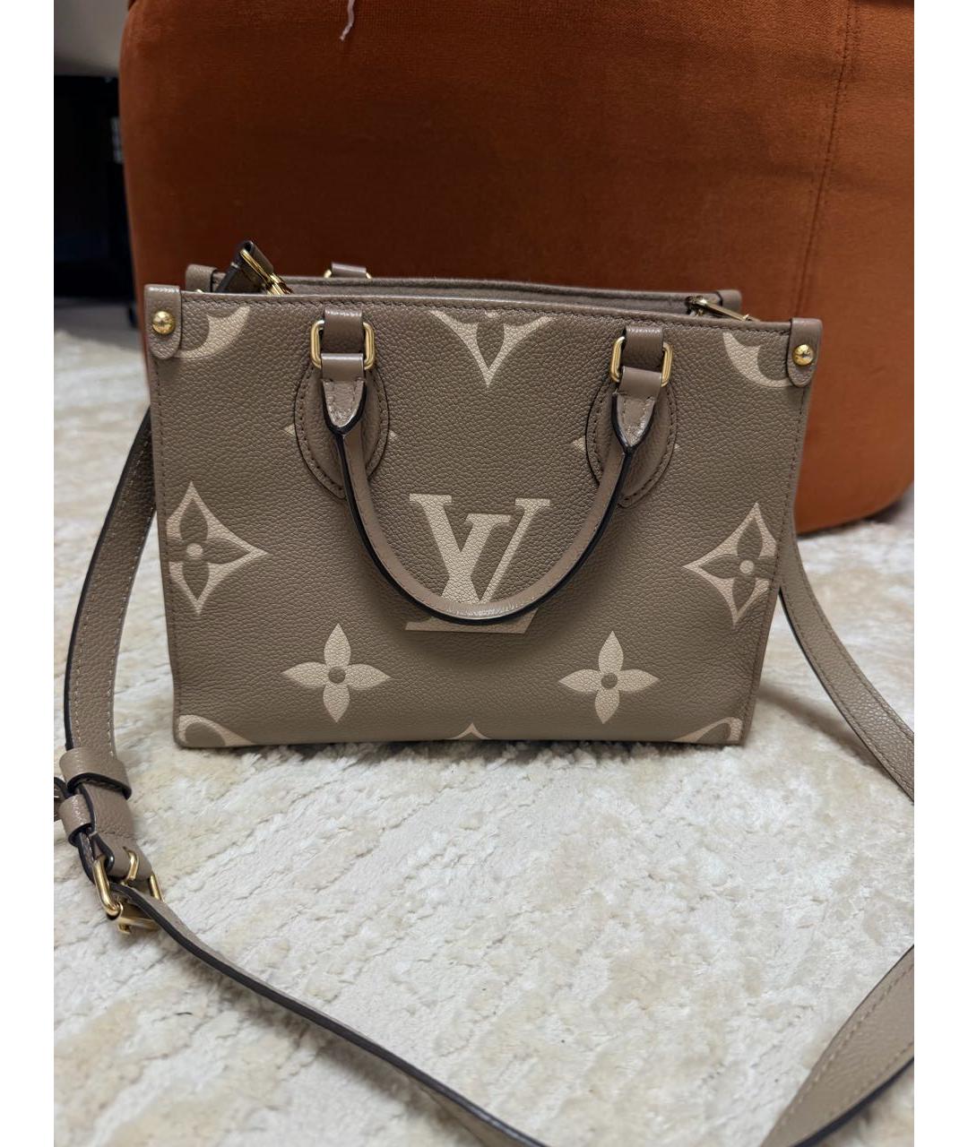 LOUIS VUITTON Бежевая кожаная сумка тоут, фото 9