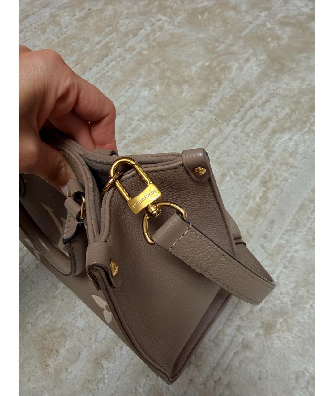 LOUIS VUITTON Бежевая кожаная сумка тоут, фото 7