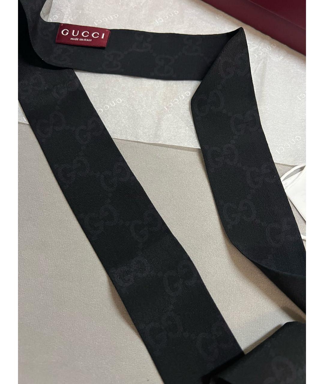 GUCCI Черный шелковый шарф, фото 2