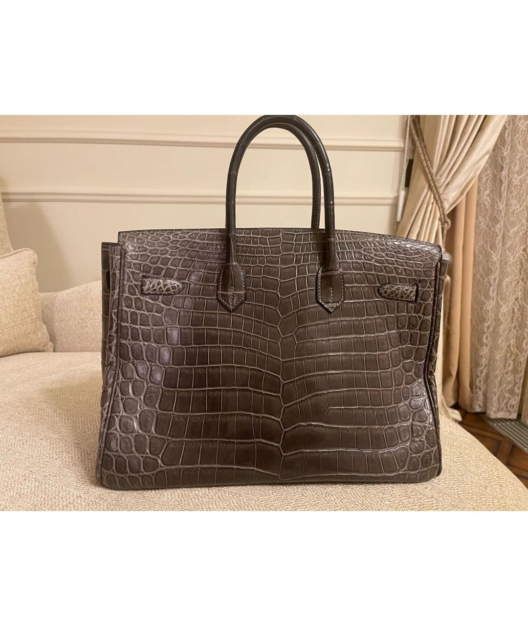 HERMES Антрацитовая сумка с короткими ручками из кожи крокодила, фото 2