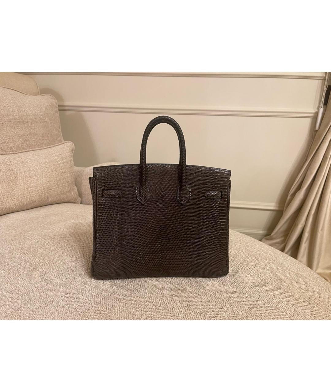 HERMES Коричневая сумка с короткими ручками из кожи ящерицы, фото 2