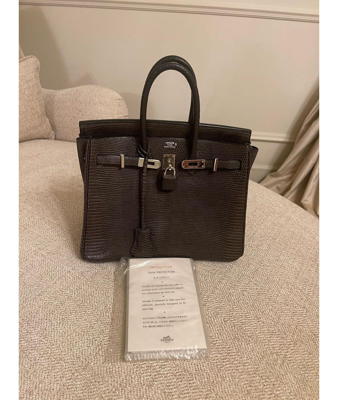 HERMES Коричневая сумка с короткими ручками из кожи ящерицы, фото 5