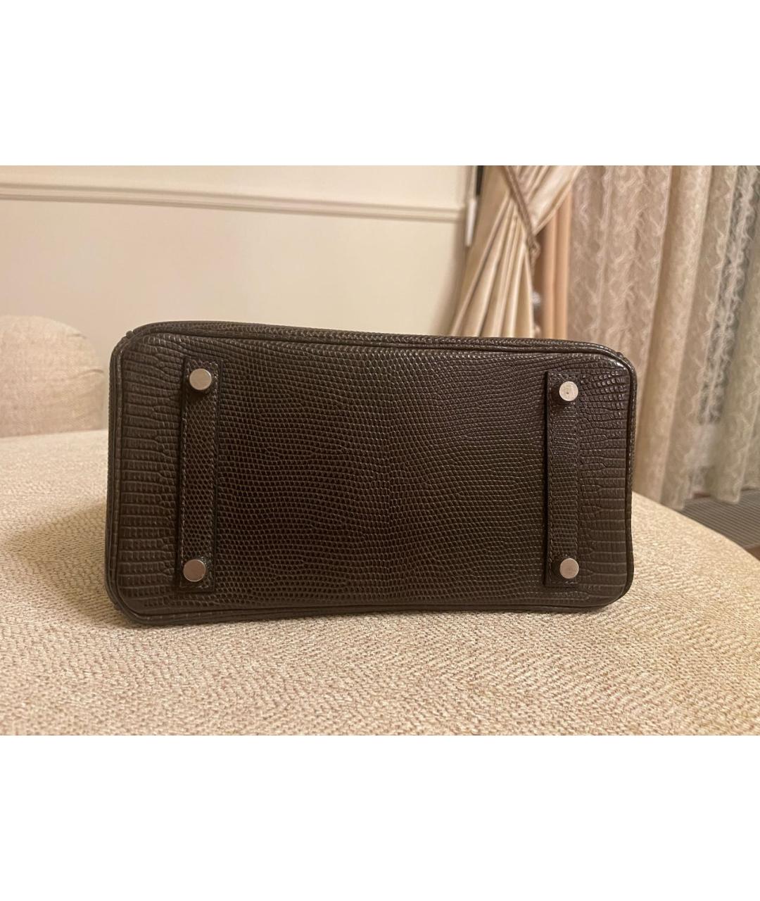 HERMES Коричневая сумка с короткими ручками из кожи ящерицы, фото 3