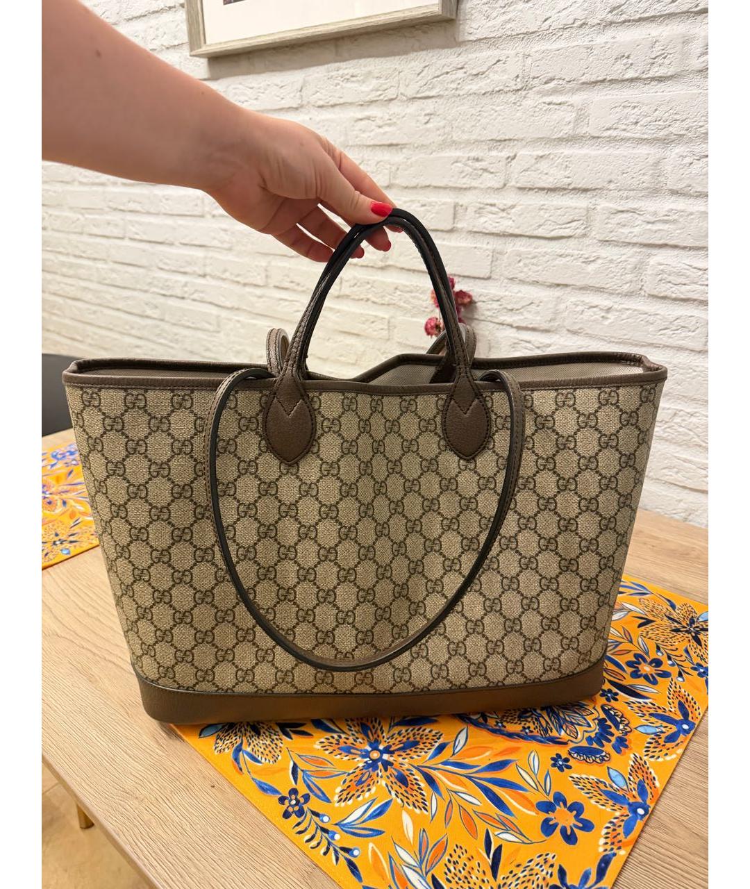 GUCCI Коричневая кожаная сумка тоут, фото 3