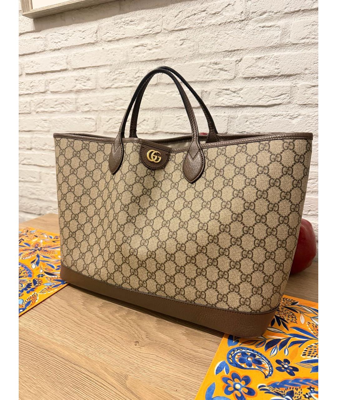 GUCCI Коричневая кожаная сумка тоут, фото 2