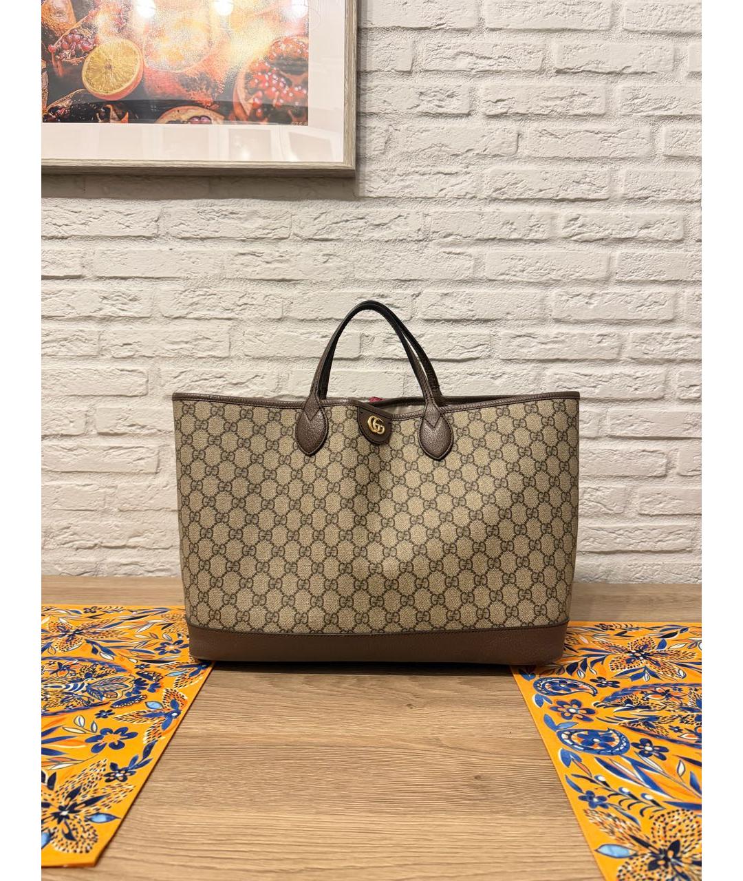 GUCCI Коричневая кожаная сумка тоут, фото 5