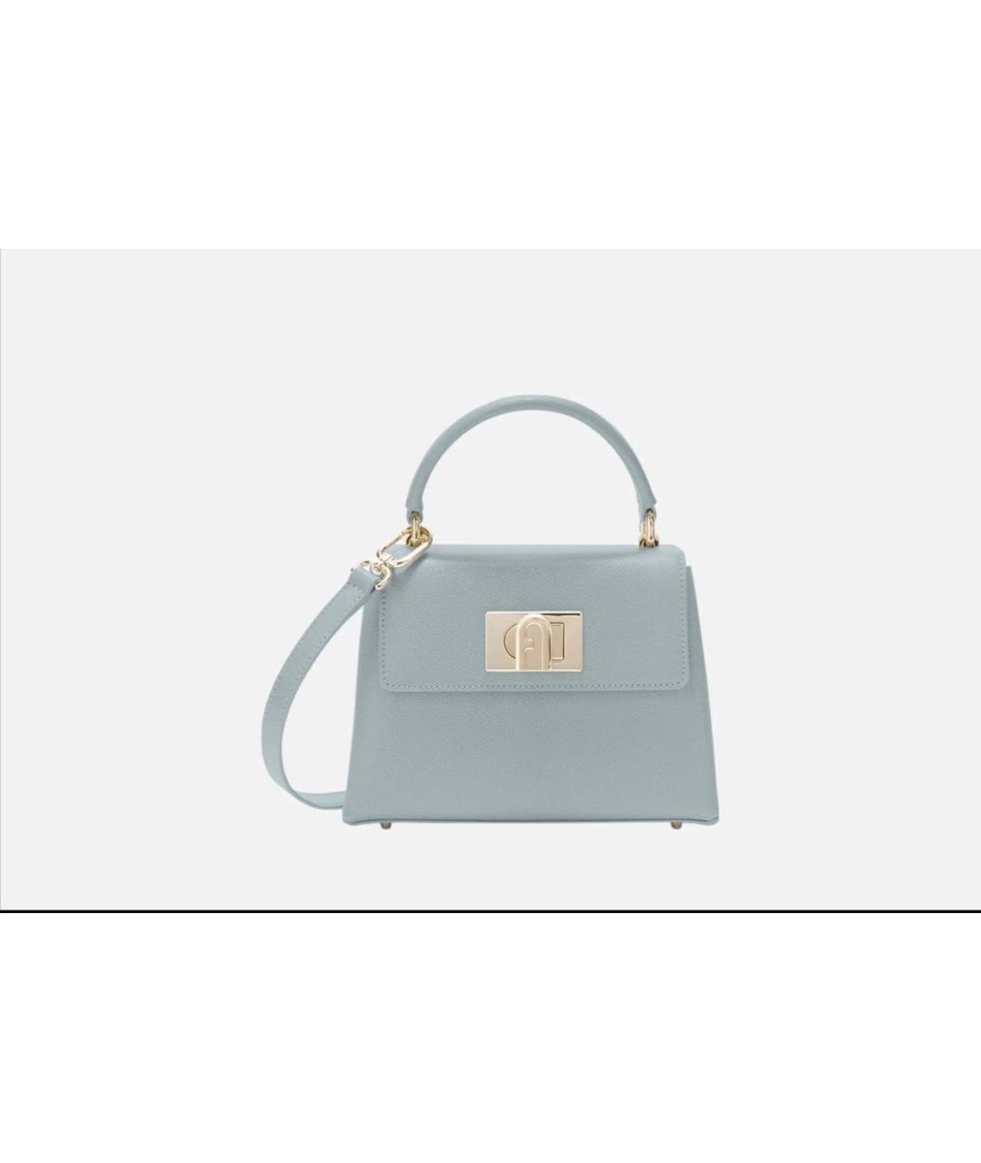 FURLA Голубая кожаная сумка с короткими ручками, фото 5