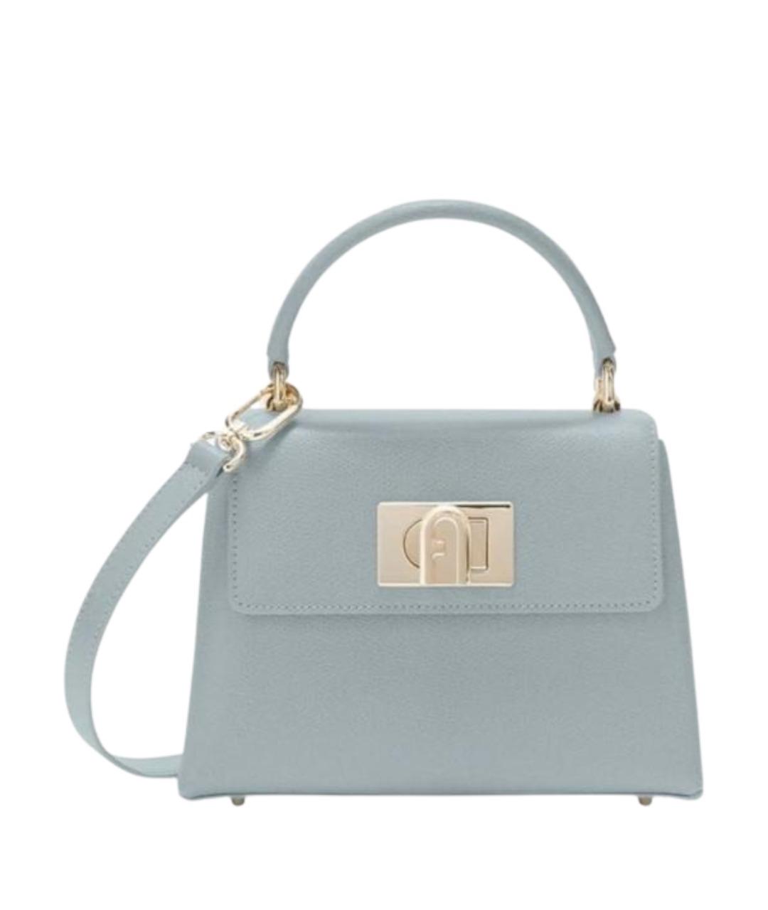 FURLA Голубая кожаная сумка с короткими ручками, фото 1