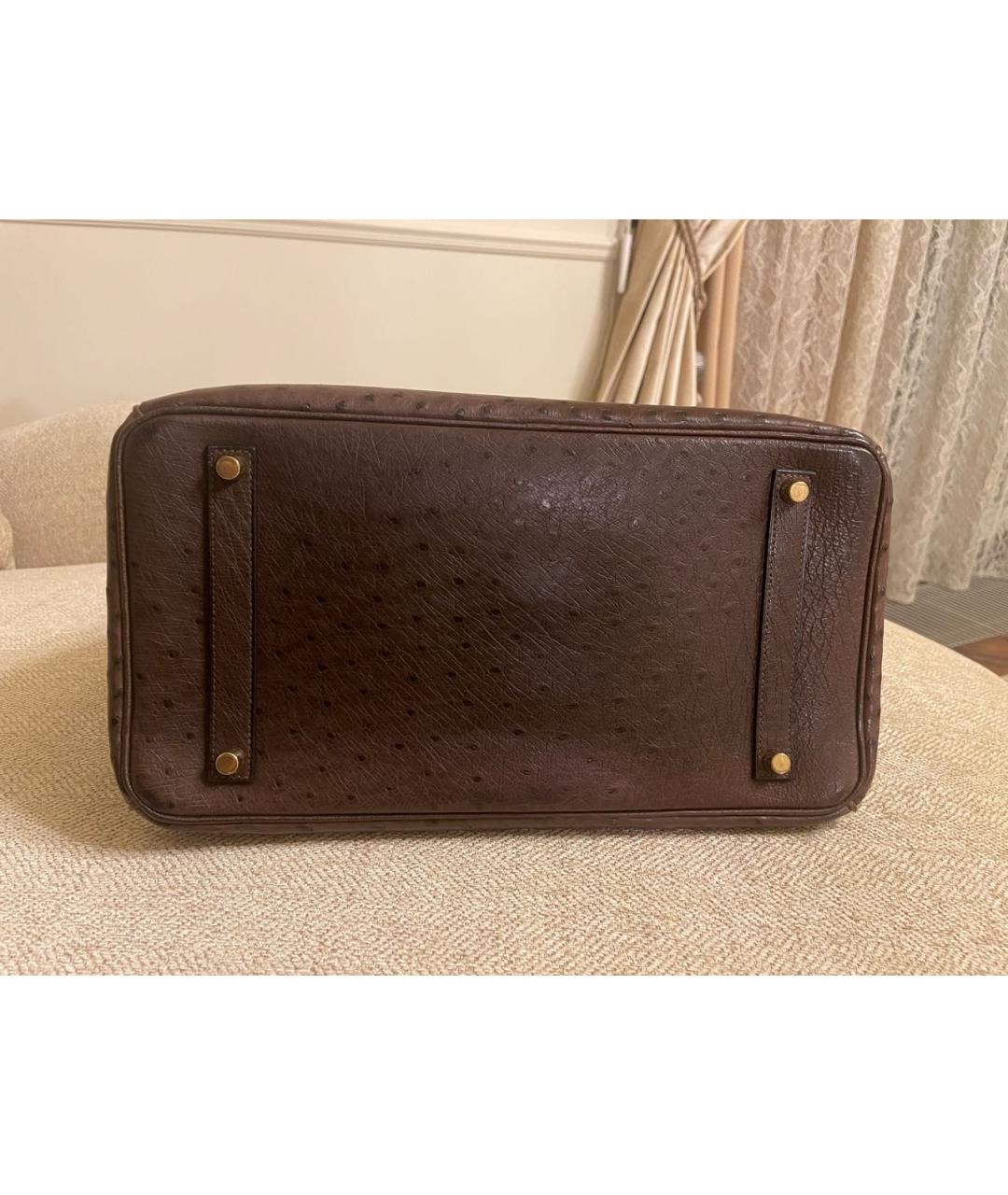 HERMES Коричневая сумка с короткими ручками из кожи страуса, фото 3