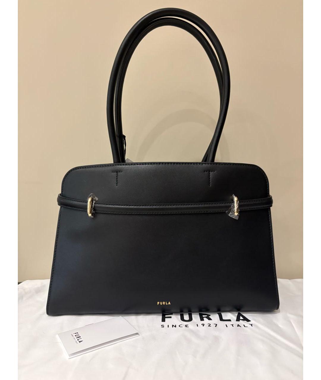 FURLA Черная кожаная сумка тоут, фото 6