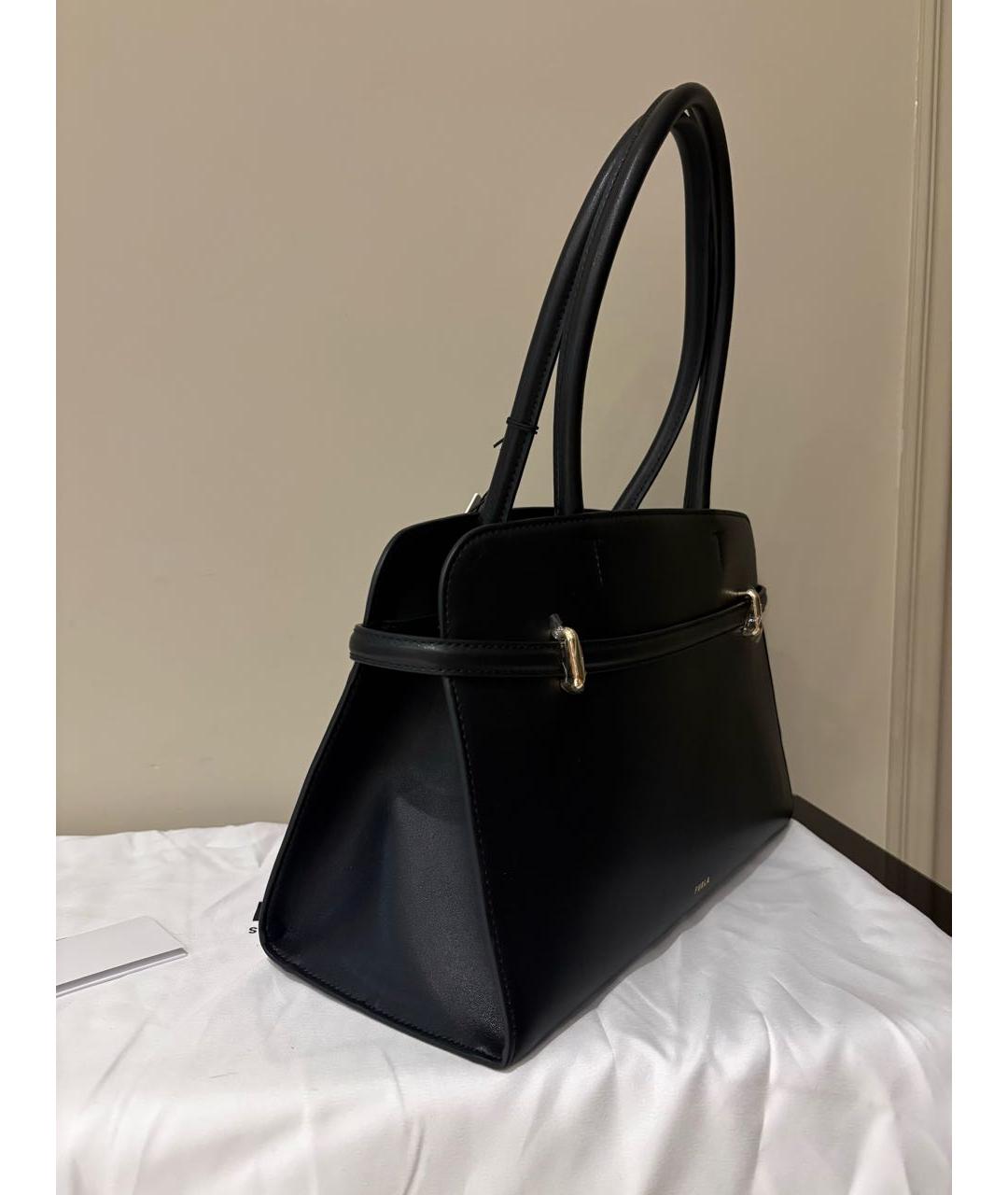 FURLA Черная кожаная сумка тоут, фото 5