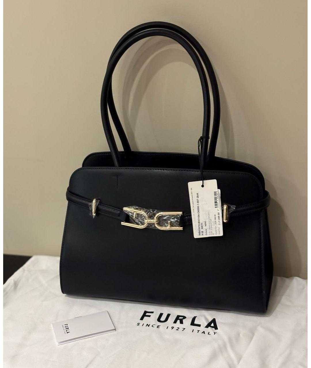 FURLA Черная кожаная сумка тоут, фото 2