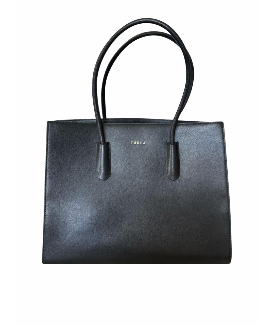 FURLA Черная кожаная сумка тоут, фото 1