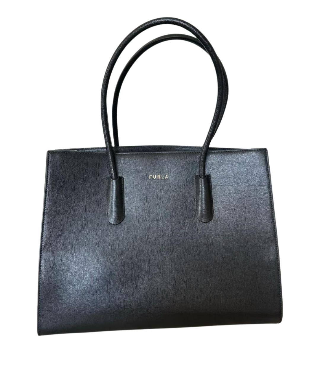 FURLA Черная кожаная сумка тоут, фото 6