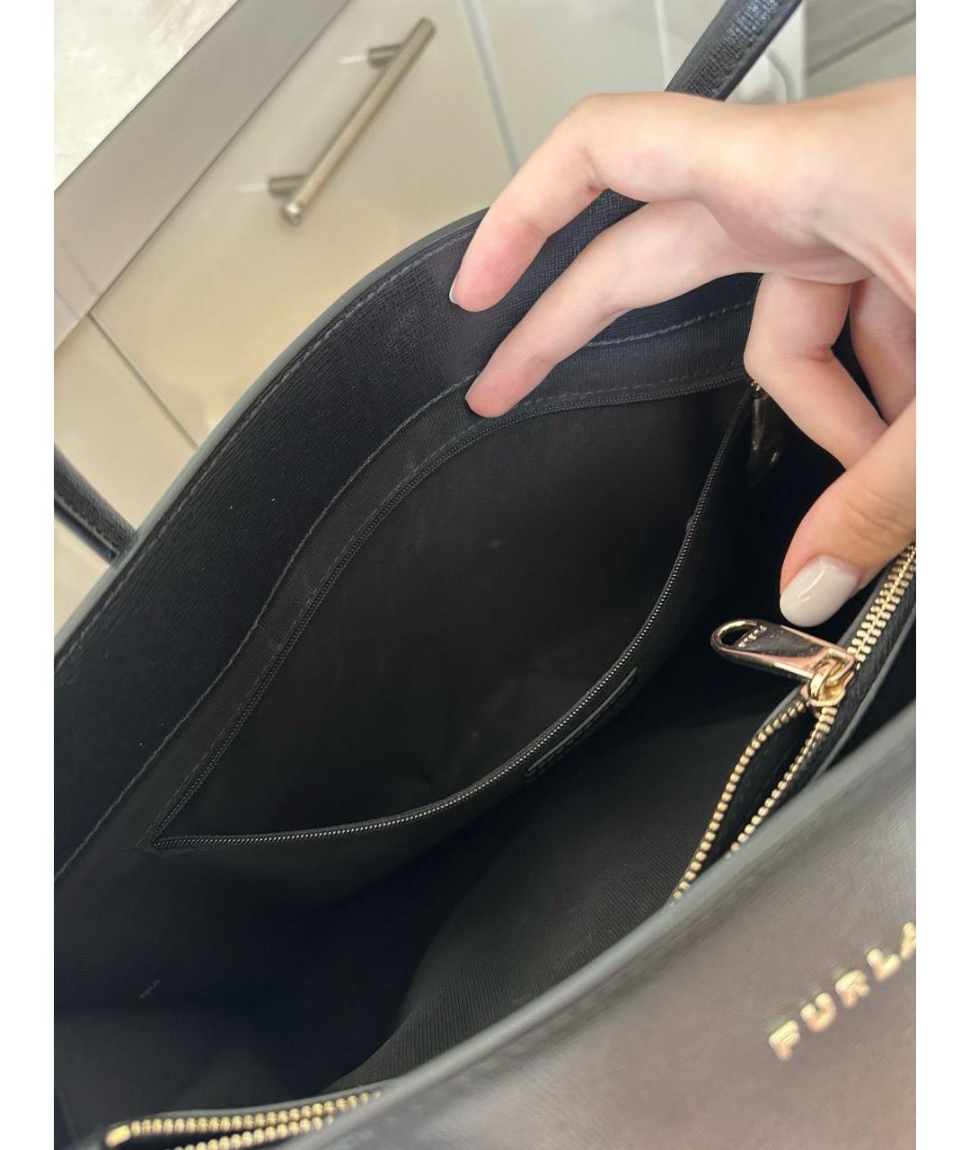FURLA Черная кожаная сумка тоут, фото 4