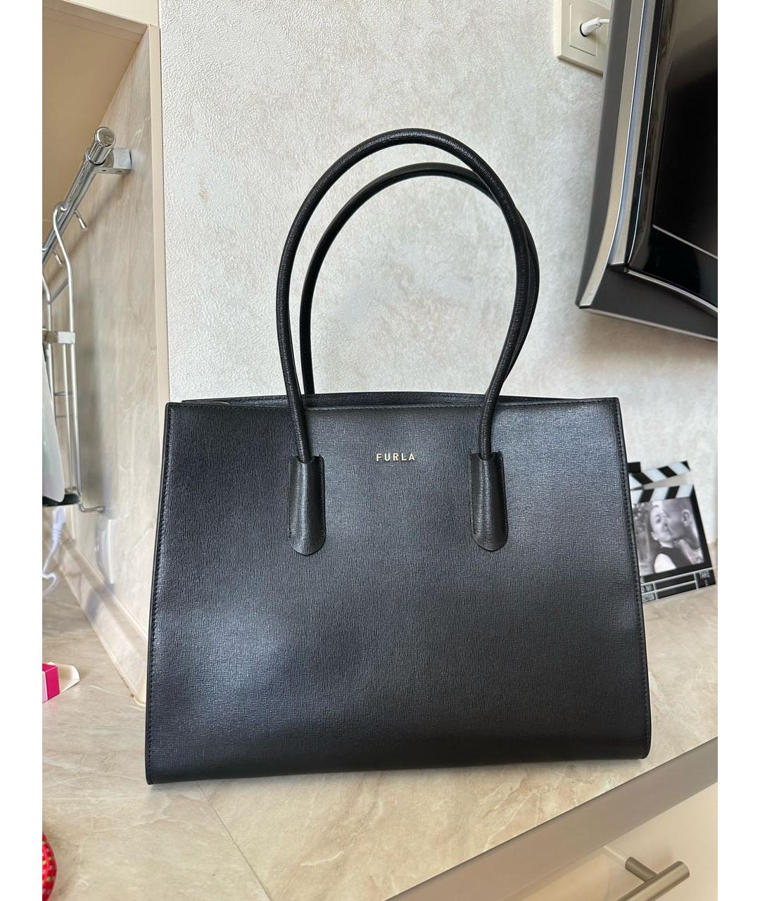 FURLA Черная кожаная сумка тоут, фото 5