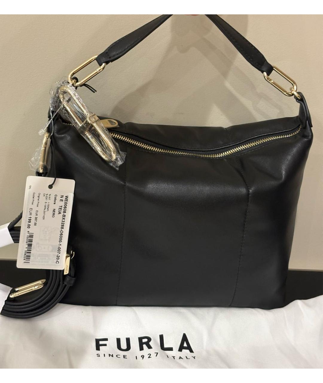 FURLA Черная кожаная сумка через плечо, фото 6