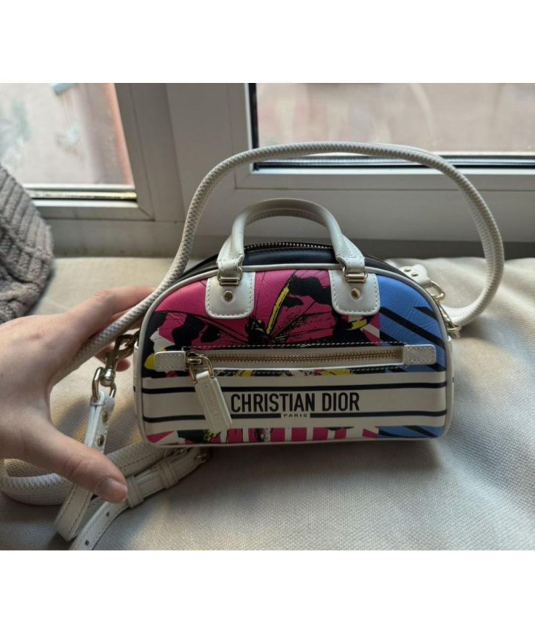 CHRISTIAN DIOR Белая кожаная сумка с короткими ручками, фото 6