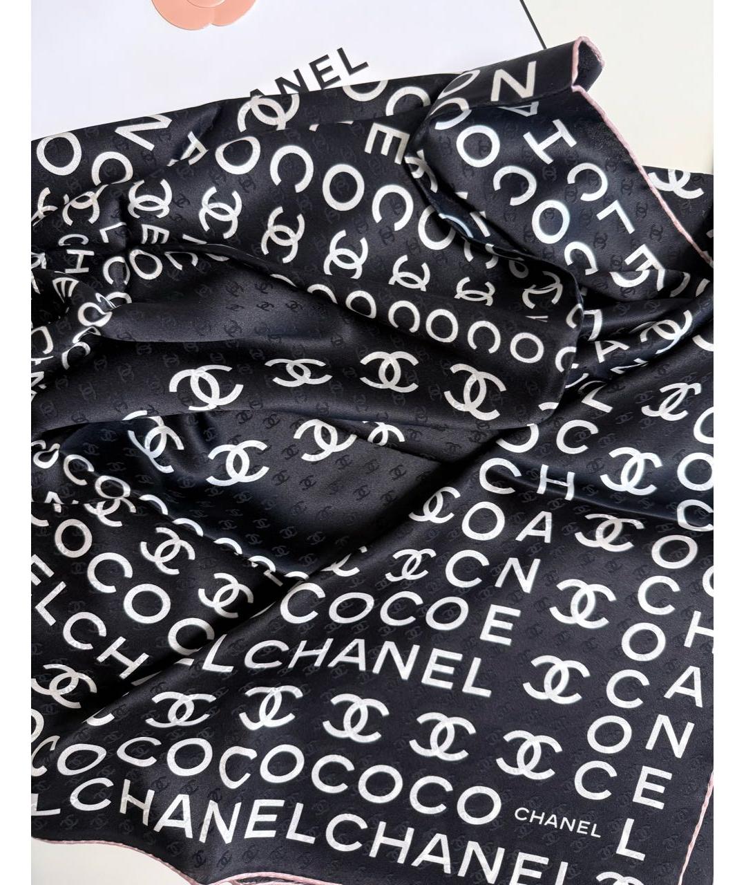 CHANEL Черный шелковый платок, фото 8