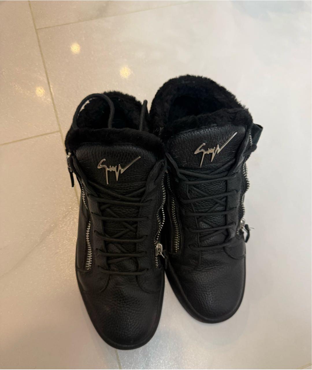 GIUSEPPE ZANOTTI DESIGN Черные кожаные высокие кроссовки / кеды, фото 2