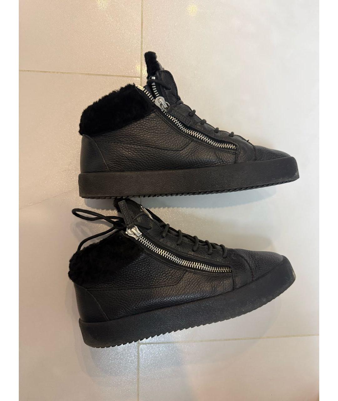 GIUSEPPE ZANOTTI DESIGN Черные кожаные высокие кроссовки / кеды, фото 5