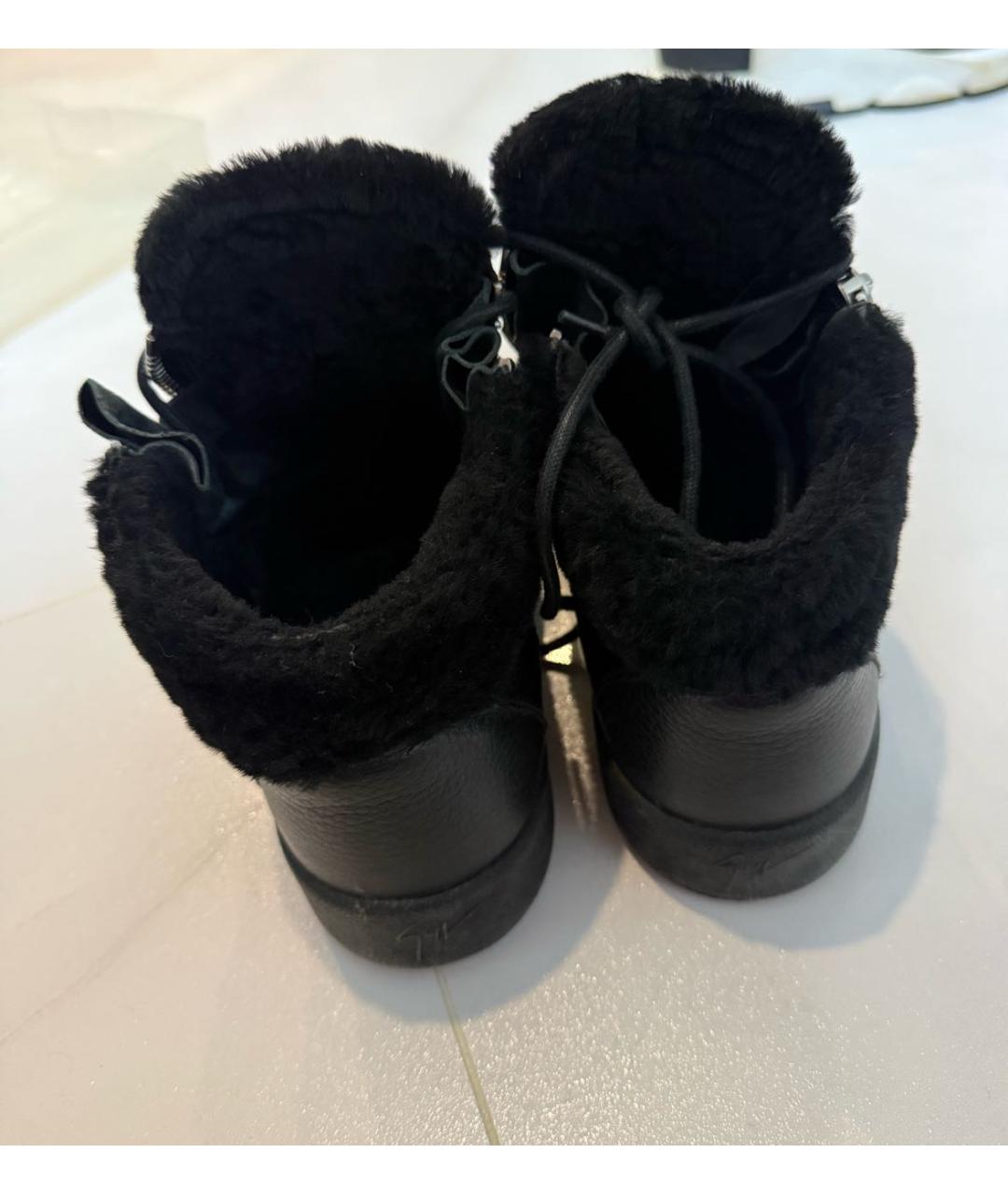 GIUSEPPE ZANOTTI DESIGN Черные кожаные высокие кроссовки / кеды, фото 4