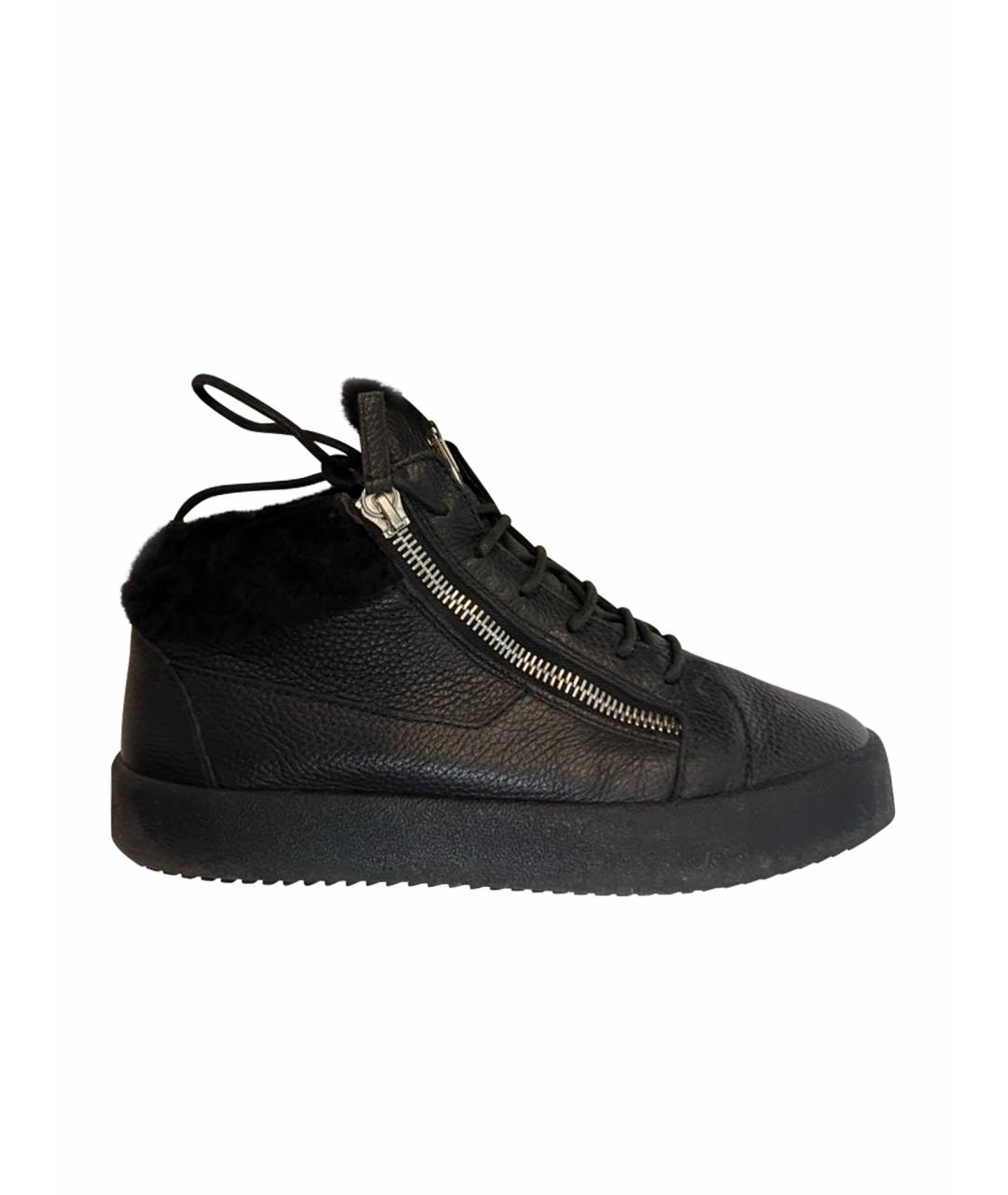 GIUSEPPE ZANOTTI DESIGN Черные кожаные высокие кроссовки / кеды, фото 1