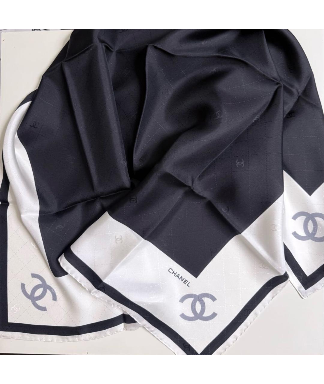 CHANEL Черный шелковый платок, фото 3